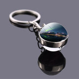 Northern Lights Planet Keyring Galaxy Nebula Space Keychain Double Side Glass Ball Key Chain Astronomy Lovers Gift