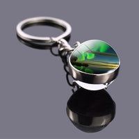 Northern Lights Planet Keyring Galaxy Nebula Space Keychain Double Side Glass Ball Key Chain Astronomy Lovers Gift