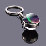 Northern Lights Planet Keyring Galaxy Nebula Space Keychain Double Side Glass Ball Key Chain Astronomy Lovers Gift