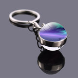 Northern Lights Planet Keyring Galaxy Nebula Space Keychain Double Side Glass Ball Key Chain Astronomy Lovers Gift