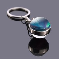 Northern Lights Planet Keyring Galaxy Nebula Space Keychain Double Side Glass Ball Key Chain Astronomy Lovers Gift