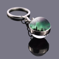 Northern Lights Planet Keyring Galaxy Nebula Space Keychain Double Side Glass Ball Key Chain Astronomy Lovers Gift