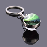 Northern Lights Planet Keyring Galaxy Nebula Space Keychain Double Side Glass Ball Key Chain Astronomy Lovers Gift