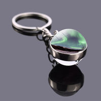 Northern Lights Planet Keyring Galaxy Nebula Space Keychain Double Side Glass Ball Key Chain Astronomy Lovers Gift