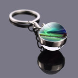 Northern Lights Planet Keyring Galaxy Nebula Space Keychain Double Side Glass Ball Key Chain Astronomy Lovers Gift