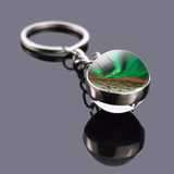 Northern Lights Planet Keyring Galaxy Nebula Space Keychain Double Side Glass Ball Key Chain Astronomy Lovers Gift