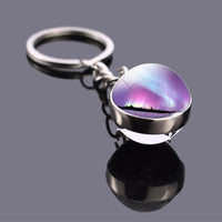 Northern Lights Planet Keyring Galaxy Nebula Space Keychain Double Side Glass Ball Key Chain Astronomy Lovers Gift