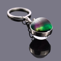 Northern Lights Planet Keyring Galaxy Nebula Space Keychain Double Side Glass Ball Key Chain Astronomy Lovers Gift