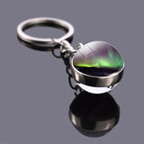 Northern Lights Planet Keyring Galaxy Nebula Space Keychain Double Side Glass Ball Key Chain Astronomy Lovers Gift