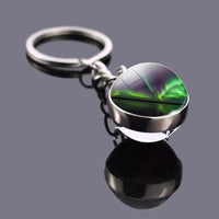 Northern Lights Planet Keyring Galaxy Nebula Space Keychain Double Side Glass Ball Key Chain Astronomy Lovers Gift