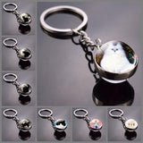 Cute Cat Picture Statement Key Chains Silver Color Metal Clear Glass Ball Keychains Kitten Key Ring Chain Women Gifts