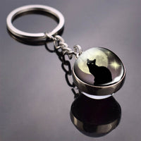 Cute Cat Picture Statement Key Chains Silver Color Metal Clear Glass Ball Keychains Kitten Key Ring Chain Women Gifts