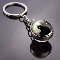 Cute Cat Picture Statement Key Chains Silver Color Metal Clear Glass Ball Keychains Kitten Key Ring Chain Women Gifts