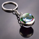 Cute Cat Picture Statement Key Chains Silver Color Metal Clear Glass Ball Keychains Kitten Key Ring Chain Women Gifts