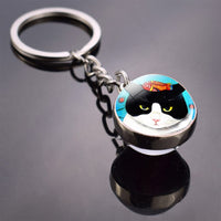 Cute Cat Picture Statement Key Chains Silver Color Metal Clear Glass Ball Keychains Kitten Key Ring Chain Women Gifts