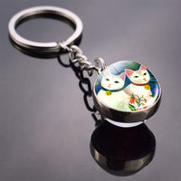 Cute Cat Picture Statement Key Chains Silver Color Metal Clear Glass Ball Keychains Kitten Key Ring Chain Women Gifts