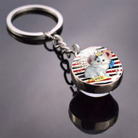 Cute Cat Picture Statement Key Chains Silver Color Metal Clear Glass Ball Keychains Kitten Key Ring Chain Women Gifts