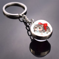 Cute Cat Picture Statement Key Chains Silver Color Metal Clear Glass Ball Keychains Kitten Key Ring Chain Women Gifts