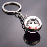 Cute Cat Picture Statement Key Chains Silver Color Metal Clear Glass Ball Keychains Kitten Key Ring Chain Women Gifts