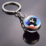 Cute Cat Picture Statement Key Chains Silver Color Metal Clear Glass Ball Keychains Kitten Key Ring Chain Women Gifts