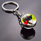 Cute Cat Picture Statement Key Chains Silver Color Metal Clear Glass Ball Keychains Kitten Key Ring Chain Women Gifts