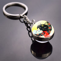 Cute Cat Picture Statement Key Chains Silver Color Metal Clear Glass Ball Keychains Kitten Key Ring Chain Women Gifts