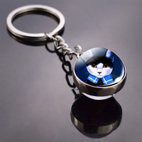 Cute Cat Picture Statement Key Chains Silver Color Metal Clear Glass Ball Keychains Kitten Key Ring Chain Women Gifts