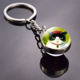 Cute Cat Picture Statement Key Chains Silver Color Metal Clear Glass Ball Keychains Kitten Key Ring Chain Women Gifts