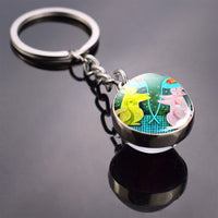 Cute Cat Picture Statement Key Chains Silver Color Metal Clear Glass Ball Keychains Kitten Key Ring Chain Women Gifts