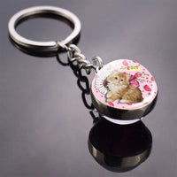 Cute Cat Picture Statement Key Chains Silver Color Metal Clear Glass Ball Keychains Kitten Key Ring Chain Women Gifts