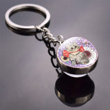 Cute Cat Picture Statement Key Chains Silver Color Metal Clear Glass Ball Keychains Kitten Key Ring Chain Women Gifts