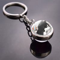 Cute Cat Picture Statement Key Chains Silver Color Metal Clear Glass Ball Keychains Kitten Key Ring Chain Women Gifts