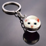 Cute Cat Picture Statement Key Chains Silver Color Metal Clear Glass Ball Keychains Kitten Key Ring Chain Women Gifts