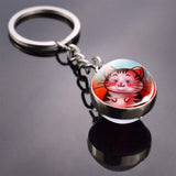 Cute Cat Picture Statement Key Chains Silver Color Metal Clear Glass Ball Keychains Kitten Key Ring Chain Women Gifts