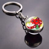 Cute Cat Picture Statement Key Chains Silver Color Metal Clear Glass Ball Keychains Kitten Key Ring Chain Women Gifts