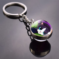 Cute Cat Picture Statement Key Chains Silver Color Metal Clear Glass Ball Keychains Kitten Key Ring Chain Women Gifts