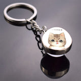 Cute Cat Picture Statement Key Chains Silver Color Metal Clear Glass Ball Keychains Kitten Key Ring Chain Women Gifts