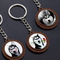 Cute Husky Photo Keychain Keyrings for Women Gifts Wooden Handmade Bohemia Long Pendant Jewellery