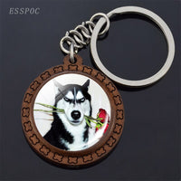 Cute Husky Photo Keychain Keyrings for Women Gifts Wooden Handmade Bohemia Long Pendant Jewellery