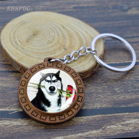 Cute Husky Photo Keychain Keyrings for Women Gifts Wooden Handmade Bohemia Long Pendant Jewellery