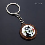 Cute Husky Photo Keychain Keyrings for Women Gifts Wooden Handmade Bohemia Long Pendant Jewellery