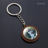 Cute Husky Photo Keychain Keyrings for Women Gifts Wooden Handmade Bohemia Long Pendant Jewellery