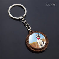 Cute Husky Photo Keychain Keyrings for Women Gifts Wooden Handmade Bohemia Long Pendant Jewellery