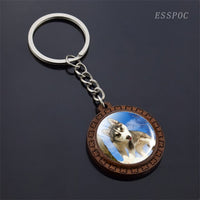 Cute Husky Photo Keychain Keyrings for Women Gifts Wooden Handmade Bohemia Long Pendant Jewellery