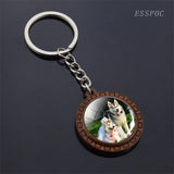 Cute Husky Photo Keychain Keyrings for Women Gifts Wooden Handmade Bohemia Long Pendant Jewellery