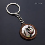 Cute Husky Photo Keychain Keyrings for Women Gifts Wooden Handmade Bohemia Long Pendant Jewellery