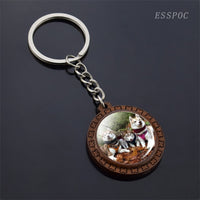 Cute Husky Photo Keychain Keyrings for Women Gifts Wooden Handmade Bohemia Long Pendant Jewellery