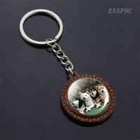 Cute Husky Photo Keychain Keyrings for Women Gifts Wooden Handmade Bohemia Long Pendant Jewellery