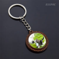 Cute Husky Photo Keychain Keyrings for Women Gifts Wooden Handmade Bohemia Long Pendant Jewellery