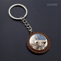 Cute Husky Photo Keychain Keyrings for Women Gifts Wooden Handmade Bohemia Long Pendant Jewellery